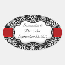 黒/白ダマスク赤リボン