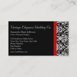 黒/白ダマスク(赤アクセント付きファッションビジネス) 名刺