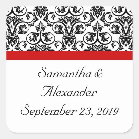 黒/白ダマスク（赤アクセント付き） スクエアシール (正面)
