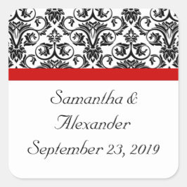 黒/白ダマスク（赤アクセント付き） スクエアシール