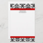 黒/白ダマスク（赤アクセント付き） 便箋 (正面/裏面)