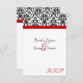 黒/白ダマスク（赤アクセント付き） 出欠カード (正面/裏面)