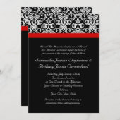 黒/白ダマスク（赤アクセント付き） 招待状 (正面/裏面)