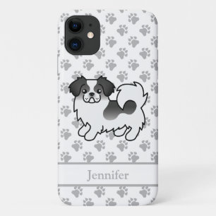 黒+白チベットン・スパニエル犬+名前 iPhone 11 ケース