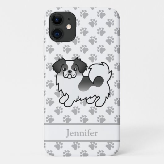 黒+白チベットン・スパニエル犬+名前 Case-Mate iPhoneケース (裏面)