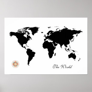 黒&白トラベルworld_map ポスター