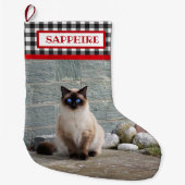 黒/白バッファロープレイド – ペットフォトパーソナライズされた- ラージクリスマスストッキング (正面)