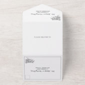 黒、白ヴィンテージ紋章結婚の オールインワン招待状 (外側)