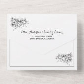 黒、白ヴィンテージ紋章結婚の オールインワン招待状 (裏面)