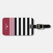 黒、白及びこっけい者の赤くストライプのなパーソナライズ ラゲッジタグ (正面横)