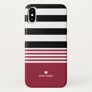 黒、白及びこっけい者の赤くストライプのなパーソナライズ iPhone X ケース