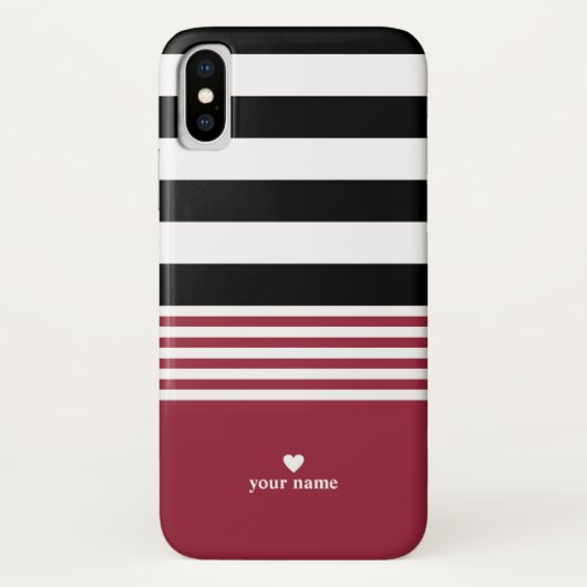 黒、白及びこっけい者の赤くストライプのなパーソナライズ Case-Mate iPhoneケース (裏面)