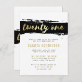 黒、白及び金ゴールド20の最初誕生会 インビテーションポストカード (正面/裏面)