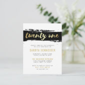 黒、白及び金ゴールド20の最初誕生会 インビテーションポストカード (スタンド正面)