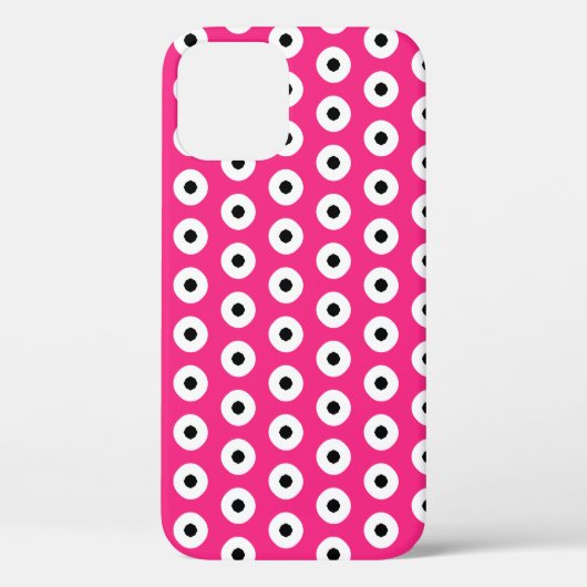 黒/白水玉模様ピンク背景(変更可能) Case-Mate iPhoneケース (裏面)
