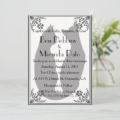 黒、白結婚、灰色の2匹の猫 招待状 (スタンド正面)