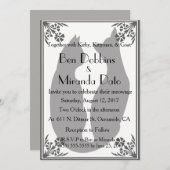 黒、白結婚、灰色の2匹の猫 招待状 (正面/裏面)