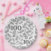 黒/白100th誕生日パーティー番号パターン ペーパープレート (パーティー)