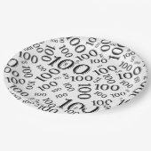 黒/白100th誕生日パーティー番号パターン ペーパープレート (アングル)
