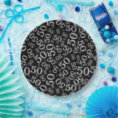 黒/白50番目の誕生日番号パターン ペーパープレート (パーティー)