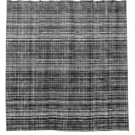 黒、白、およびグレーのチェックパターン シャワーカーテン