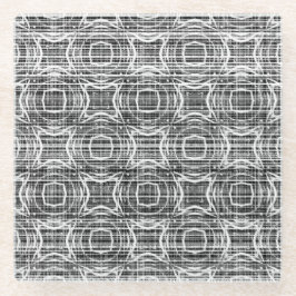 黒、白、およびグレーのチェック円パターン ガラスコースター