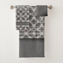 黒、白、およびグレーチェックダイヤモンドパターン バスタオルセット