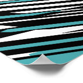 黒、白、およびティール（緑がかった色）の線形抽象芸術パターン ポスター (角)