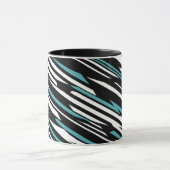 黒、白、およびティール（緑がかった色）の線形抽象芸術パターン マグカップ (中央)