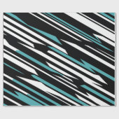 黒、白、およびティール(緑がかった色)の線形抽象芸術パターン ラッピングペーパー (フラット)