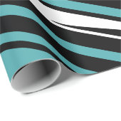 黒、白、およびティール(緑がかった色)の線形抽象芸術パターン ラッピングペーパー (ロールコーナー)