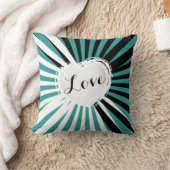 黒、白、およびティール(緑がかった色)抽象芸術ハート | DIY クッション (ブランケット)