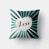 黒、白、およびティール(緑がかった色)抽象芸術ハート | DIY クッション (裏面)