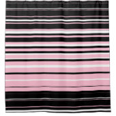 黒、白、およびピンクの水平線 シャワーカーテン (正面)