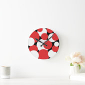 黒、白、および赤の水玉模様 ラウンド壁時計 (ホーム)