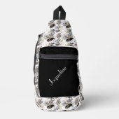 黒、白、および金ゴールドの抽象芸術パターン スリングバッグ (正面)