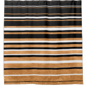 黒、白、および金ゴールドの水平線 シャワーカーテン (正面)