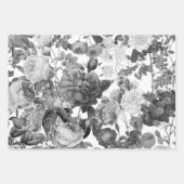 黒、白、および金ゴールドヴィンテージフローラ ラッピングペーパーシート (正面)