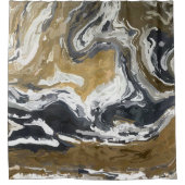 黒、白、および金ゴールド抽象芸術 シャワーカーテン (正面)