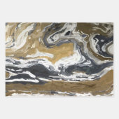 黒、白、および金ゴールド抽象芸術 ラッピングペーパーシート (正面)