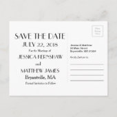 黒、白、および金ゴールド日付アールデコの保存 案内ポストカード (裏面)