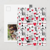 黒 白 かわいい 猫 赤いハート シーズンポストカード (正面/裏面)