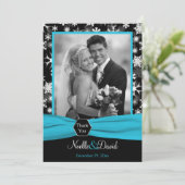 黒、白、アクアの雪の結晶の感謝カード - フラット 招待状 (スタンド正面)