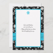黒、白、アクアスノーフレークサンキューカード – フラット 招待状 (裏面)
