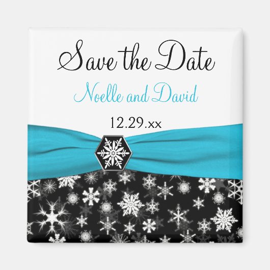 黒、白、アクアスノーフレーク日付磁石を保存 マグネット (正面)