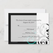 黒+白 アクア スワール 結婚式 返信ハガキ 出欠カード (裏面)