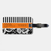 黒、白、オレンジ色のダマスクストライプのラゲッジタグ ラゲッジタグ (裏面横)