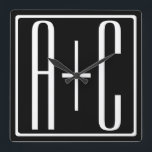 黒&白 |カップルイニシャル スクエア壁時計<br><div class="desc">デュアル・モノグラムやロゴにも最適。

お買い上げ頂きありがとうございます。</div>