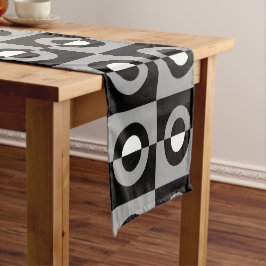 黒、白、グレーのジオメトリパターン ショートテーブルランナー