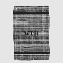 黒、白、グレーのチェックパターンモノグラムの ゴルフタオル